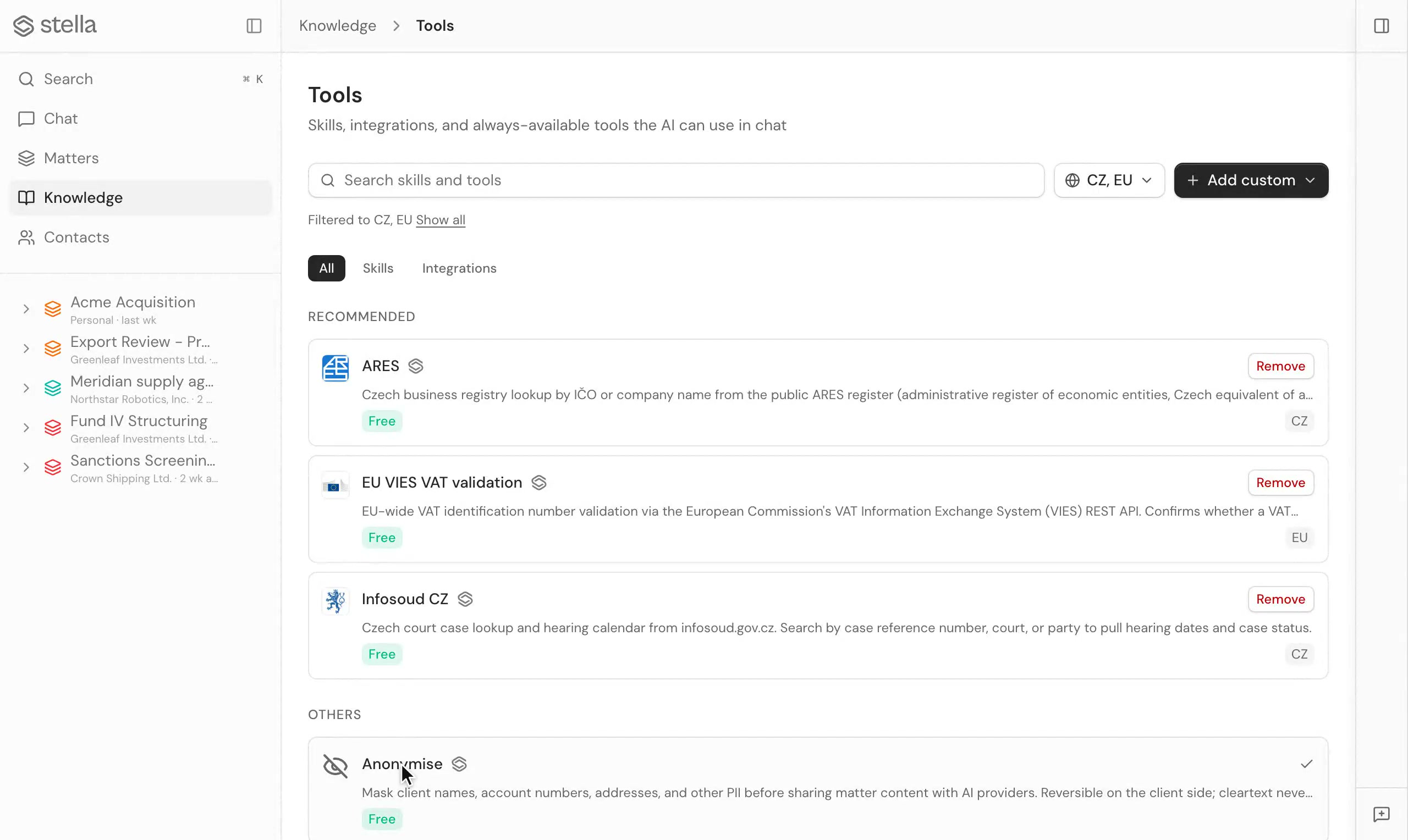 The tools and capability catalogue in stella