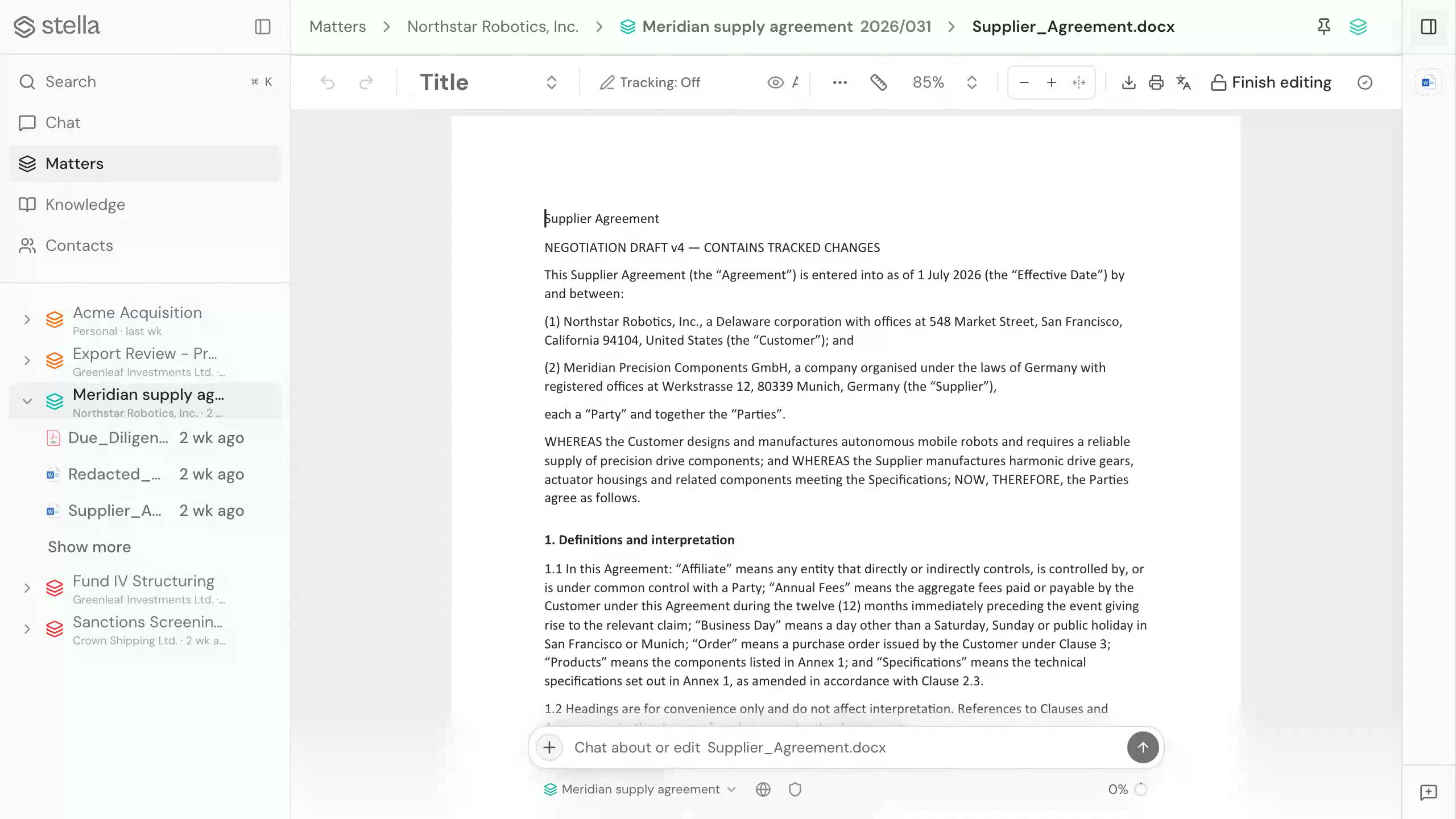 A Word document being reviewed in the stella Editor